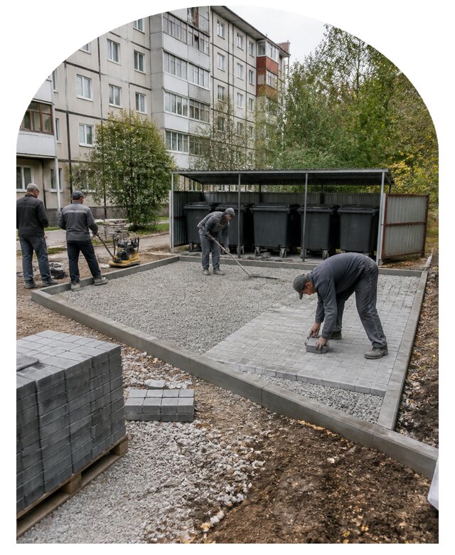 Устройство площадки под контейнеры на территории в Богородицке